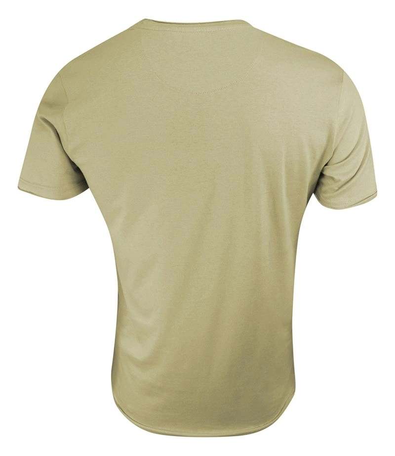T-Shirt (Koszulka) Beżowy Bez Nadruku, Okrągły Dekolt, Postrzępione Brzegi -BRAVE SOUL- Męski