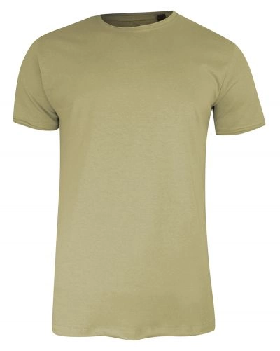 T-Shirt (Koszulka) Beżowy Bez Nadruku, Okrągły Dekolt, Postrzępione Brzegi -BRAVE SOUL- Męski
