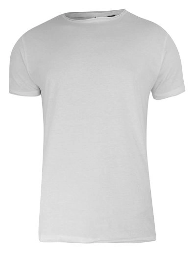 T-Shirt (Koszulka) Biały Bez Nadruku, Okrągły Dekolt, Postrzępione Brzegi -BRAVE SOUL- Męski
