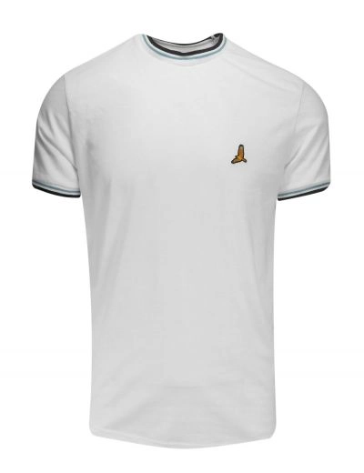 T-Shirt (Koszulka) Biały z Lamówkami, Logo-Ptak, Okrągły Dekolt -BRAVE SOUL