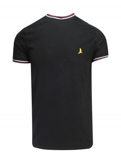 T-Shirt (Koszulka) Czarny z Lamówkami, Logo-Ptak, Okrągły Dekolt -BRAVE SOUL