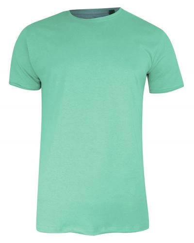 T-Shirt (Koszulka) Miętowy Bez Nadruku, Okrągły Dekolt, Postrzępione Brzegi -BRAVE SOUL- Męski