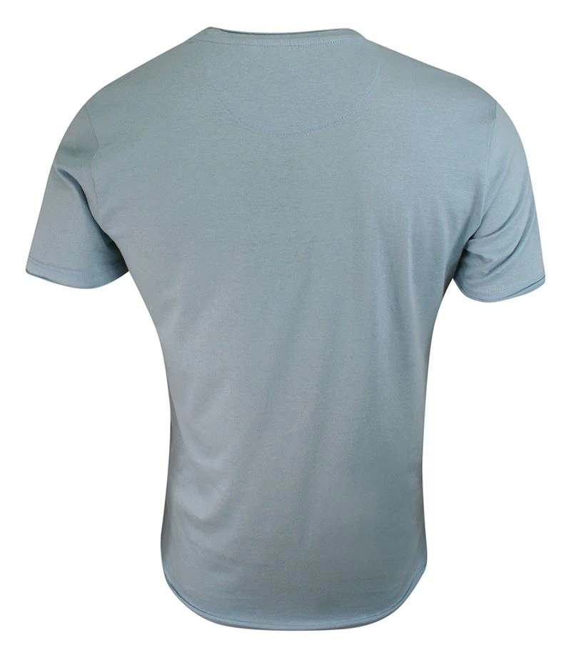 T-Shirt (Koszulka) Niebieski Bez Nadruku, Okrągły Dekolt, Postrzępione Brzegi -BRAVE SOUL- Męski