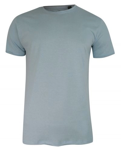T-Shirt (Koszulka) Niebieski Bez Nadruku, Okrągły Dekolt, Postrzępione Brzegi -BRAVE SOUL- Męski