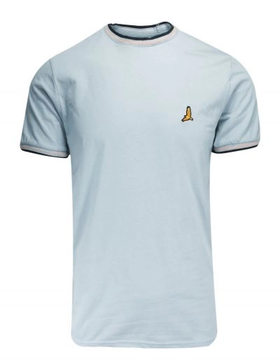 T-Shirt (Koszulka) Niebieski z Lamówkami, Logo-Ptak, Okrągły Dekolt -BRAVE SOUL