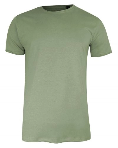 T-Shirt (Koszulka) Oliwkowy Bez Nadruku, Okrągły Dekolt, Postrzępione Brzegi -BRAVE SOUL- Męski