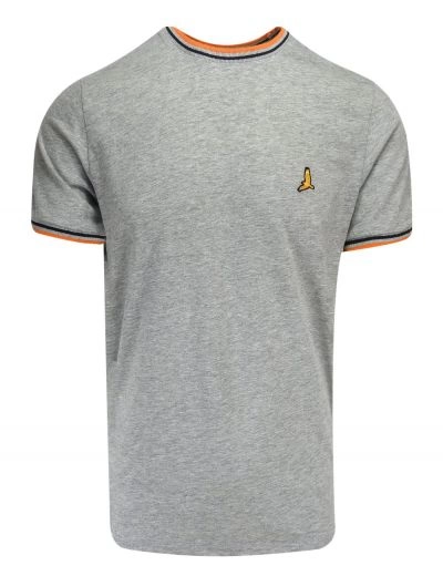 T-Shirt (Koszulka) Szary z Lamówkami, Logo-Ptak, Okrągły Dekolt -BRAVE SOUL