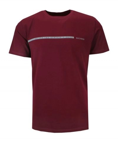 T-shirt Męski Bordowy z Napisami, z Nadrukiem, Bawełniany, Krótki Rękaw -QUICKSIDE