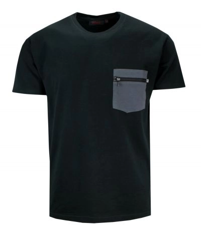T-shirt Męski, Czarny z Kieszonką, Krótki Rękaw, U-neck, 100% BAWEŁNA, Męski -KINGS