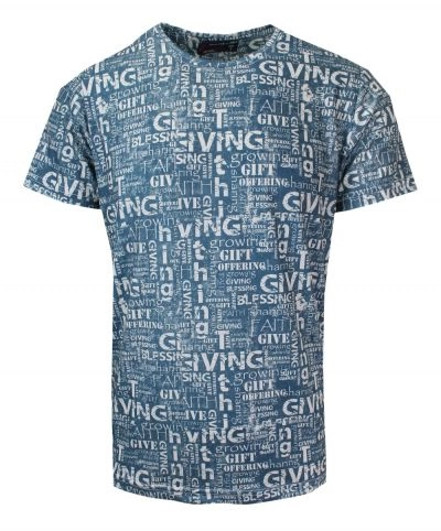T-Shirt Męski Jasny Granatowy z Nadrukiem, Koszulka, Krótki Rękaw, Basic, U-neck