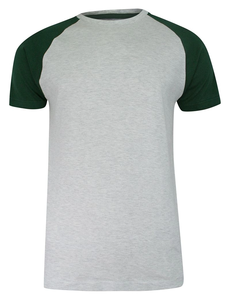 T-shirt Szaro-Zielony Bawełniany, Krótki Rękaw Raglanowy, Dwukolorowy, Męski -BRAVE SOUL