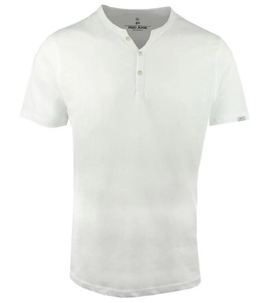 T-Shirt z Dekoltem na Guziki -Pako Jeans- Lekko Melanżowa, Biała Tkanina