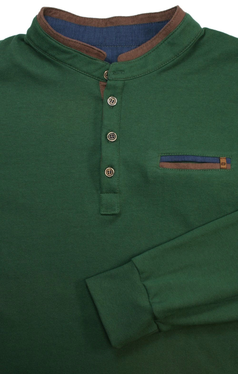 T-shirt z Dzianiny Bawełnianej z Kieszonką, Zielony Grubszy Longsleeve, Długi Rękaw -BASTION