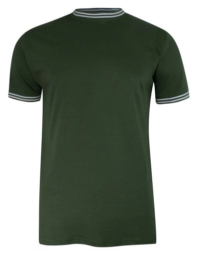 T-shirt Zielony Bawełniany z Białą Lamówką, Bez Nadruku, Krótki Rękaw -BRAVE SOUL