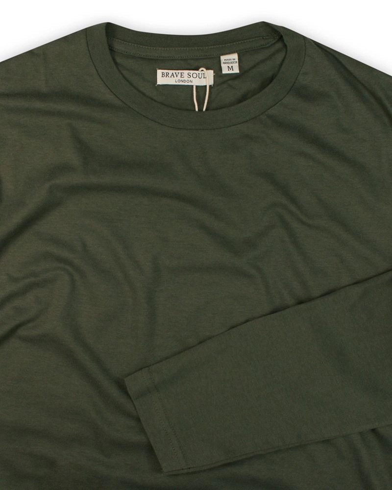 T-shirt Zielony, Oliwkowy, 100% BAWEŁNA, Długi Rękaw, Khaki, Koszulka, Longsleeve -Brave Soul- Męski