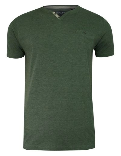 T-shirt Zielony, Oliwkowy, Dekolt z Guzikami V-neck, Koszulka z Kieszonką -BRAVE SOUL