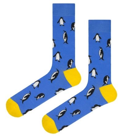 Tematyczne Skarpetki Bawełniane - Pingwiny na Niebieskim Tle