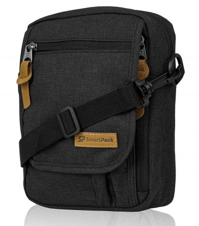 Torebka, Czarna Saszetka na Ramię, na Zamek, Męska, Listonoszka, Klasyczna Torba -SMART PACK