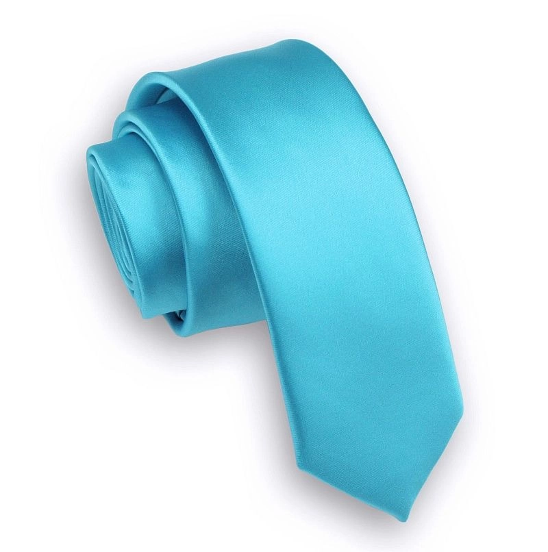 Turkusowy Stylowy Krawat (Śledź) Męski -ALTIES- 5 cm, Wąski, Gładki, Niebieski