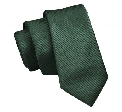 Wąski Krawat, Butelkowy, Zielony Śledź Męski, 5 cm, w Drobny Prążek, Jednokolorowy -Angelo di Monti