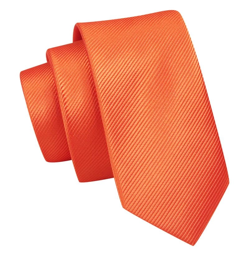 Wąski Krawat, Ciemny Pomarańczowy Śledź Męski, 5 cm, w Drobny Prążek, Jednokolorowy -Angelo di Monti