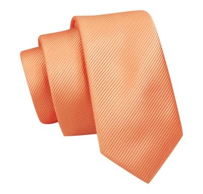Wąski Krawat, Pomarańczowy Śledź Męski, 5 cm, w Drobny Prążek, Jednokolorowy -Angelo di Monti
