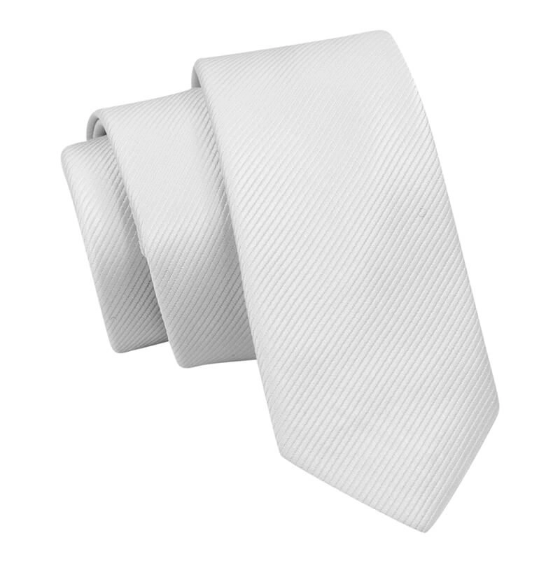 Wąski Krawat, Srebrny, Jasny Szary Śledź Męski, 5 cm, w Drobny Prążek, Jednokolorowy Angelo di Monti