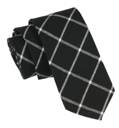 Wełniany Krawat - Alties - Czarny w Biały Wzór