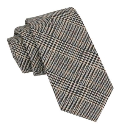 Wełniany Krawat - Alties - Niebiesko-Beżowa Drobna Kratka