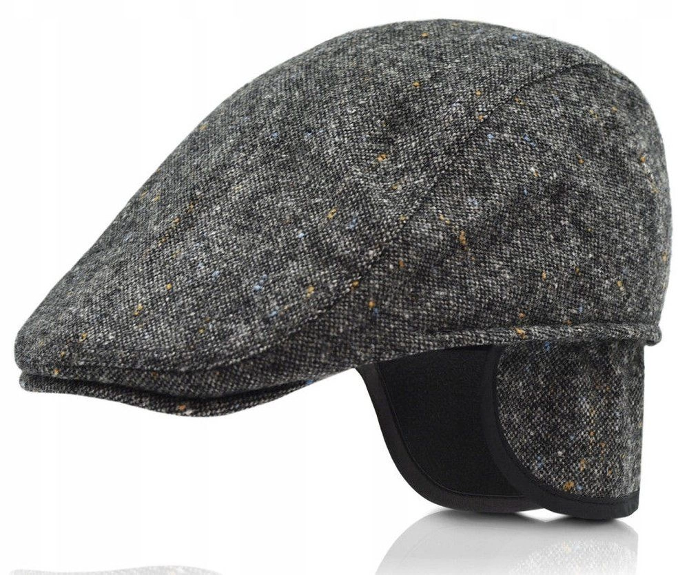 Wełniany, Ocieplony Kaszkiet z Nausznikami - Pako Jeans - Ciemny Popiel, Melanż