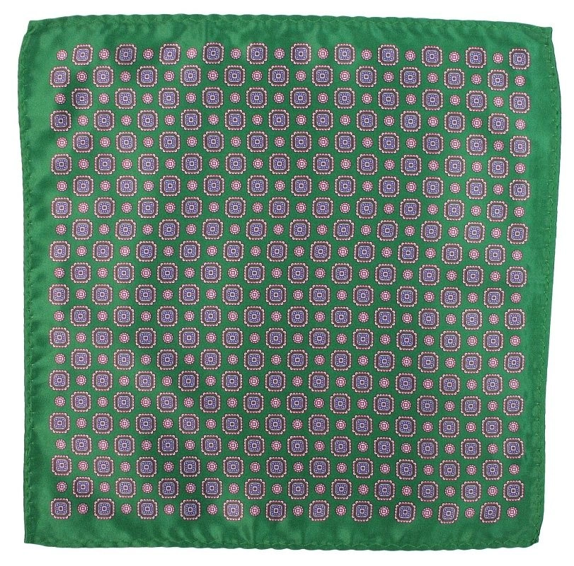 Zielona Elegancka Męska Poszetka -ALTIES- 24x24 cm, Wzór Geometryczny
