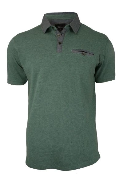 Zielona, Oliwkowa Koszulka Polo z Kieszonką - 100% BAWEŁNA - Chiao, Męska, Krótki Rękaw
