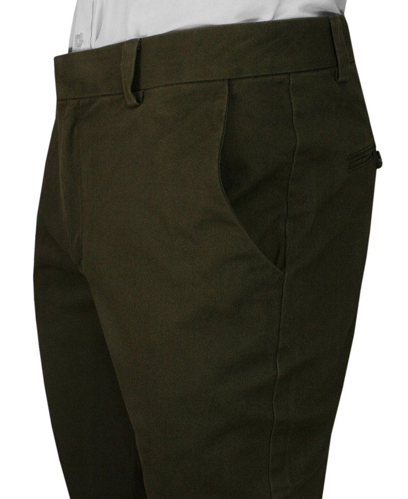 Zielone Bawełniane Spodnie Męskie, CHINOSY -CHIAO- Casualowe, Stylowe, Oliwkowe