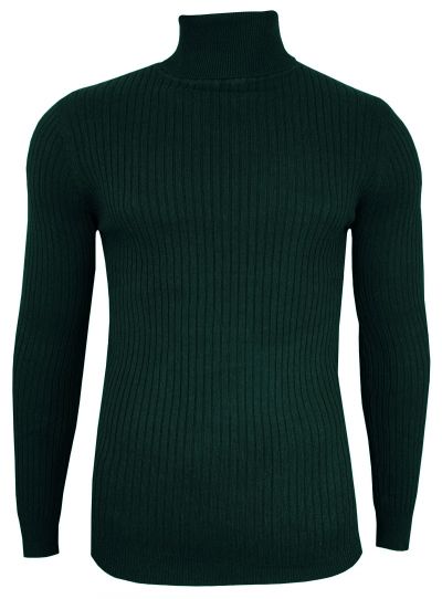 Golf Zielony, Super Slim, Prążkowany, Przylegający Elegancki Cienki Męski 100% BAWEŁNA -Brave Soul