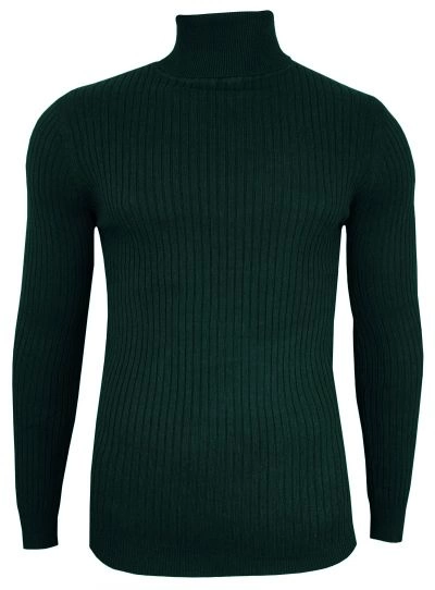 Golf Zielony, Super Slim, Prążkowany, Przylegający Elegancki Cienki Męski 100% BAWEŁNA -Brave Soul