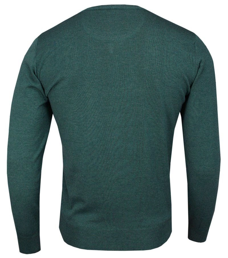 Sweter Zielony Elegancki (V-neck) w Serek, Klasyczny, Butelkowa Zieleń, Męski
