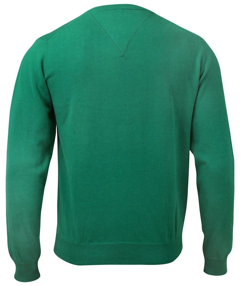 Zielony Męski Sweter w Serek (V-neck) -Adriano Guinari- Klasyczny, Butelkowa Zieleń