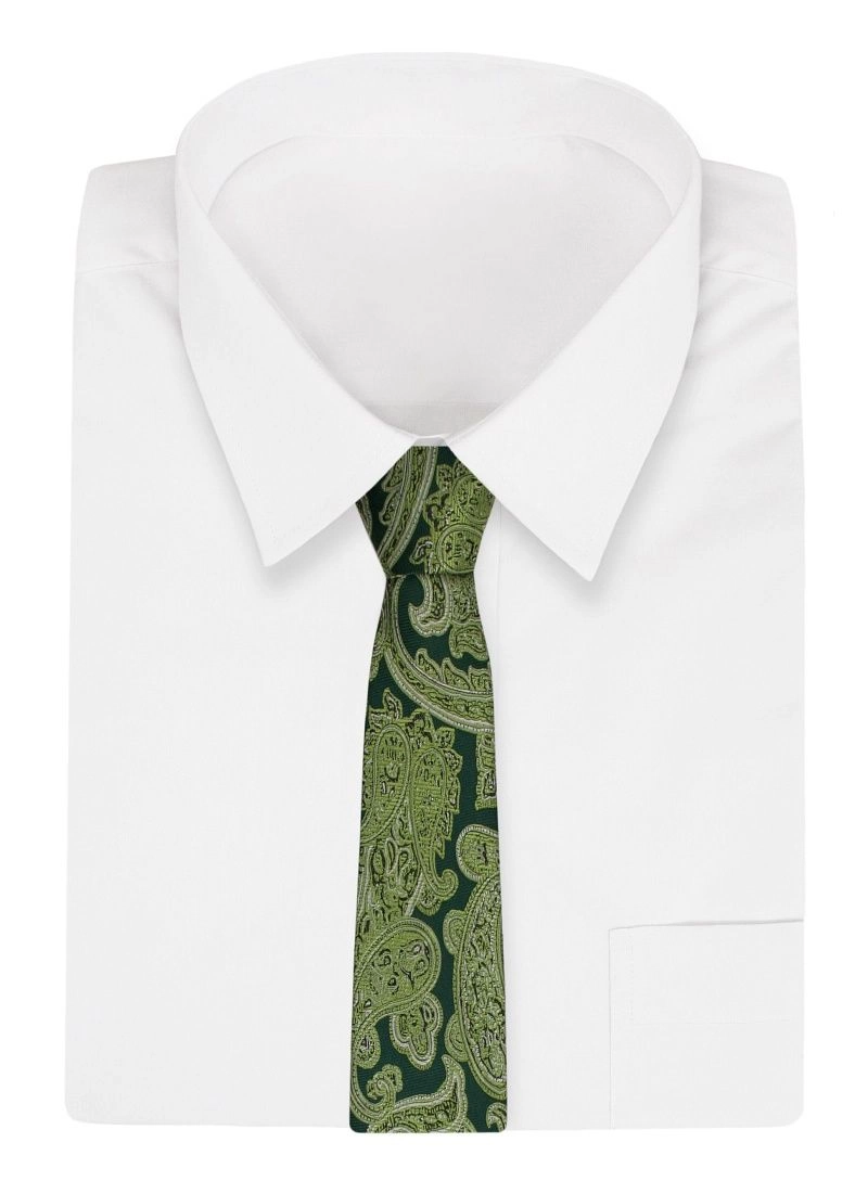 Zielony Męski Szeroki Krawat -Chattier- 8cm, Wzór Paisley, Łezki, Klasyczny