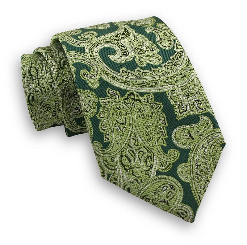 Zielony Męski Szeroki Krawat -Chattier- 8cm, Wzór Paisley, Łezki, Klasyczny