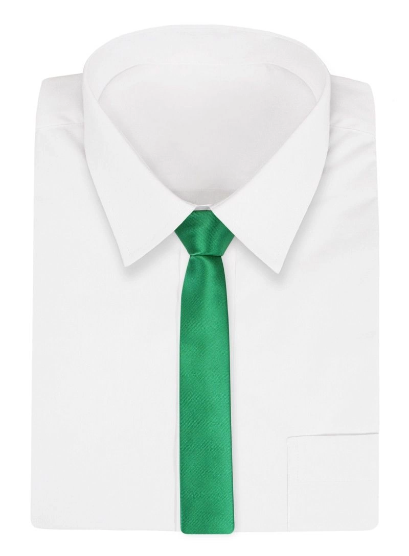 Zielony Stylowy Krawat (Śledź) Męski -ALTIES- 5 cm, Wąski, Gładki, Jednokolorowy