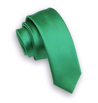 Zielony Stylowy Krawat (Śledź) Męski -ALTIES- 5 cm, Wąski, Gładki, Jednokolorowy