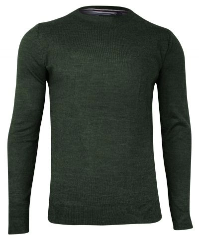 Sweter Zielony, Khaki, Męski -BRAVE SOUL- Okrągły Dekolt, Jednokolorowy