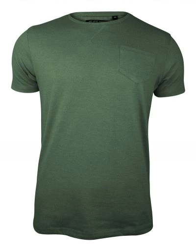 Zielony T-Shirt (Koszulka) z Kieszonką, Bez Nadruku -Brave Soul- Męski, Okrągły Dekolt, Oliwkowy