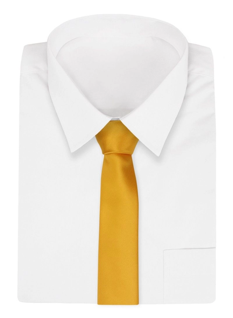 Żółty Gładki Krawat (Śledź) Męski -ALTIES- 5 cm, Wąski, Złoty
