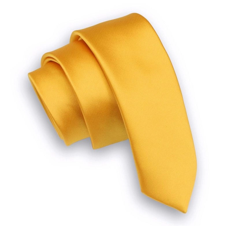 Żółty Gładki Krawat (Śledź) Męski -ALTIES- 5 cm, Wąski, Złoty