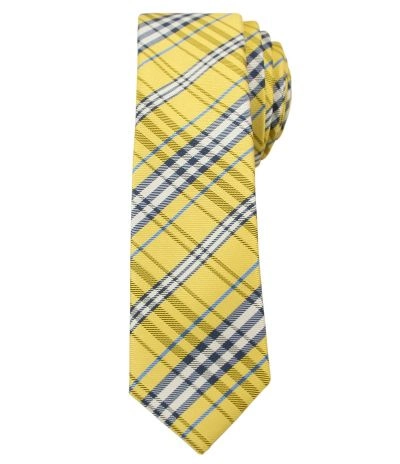 Żółty Stylowy Krawat (Śledź) Męski -ALTIES- 5 cm, Wąski, w Szkocką Kratkę