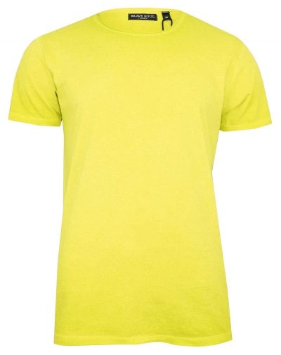 Żółty T-Shirt (Koszulka) Bez Nadruku -BRAVE SOUL- Męski, Okrągły Dekolt, Fluo, Intensywny Kolor