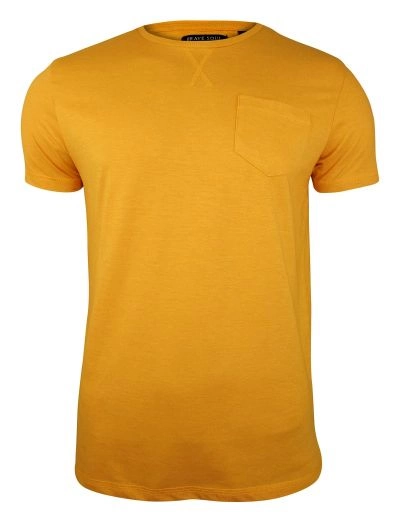 Żółty T-Shirt (Koszulka) z Kieszonką, Bez Nadruku - Brave Soul, Męski, Złoty, Musztardowy